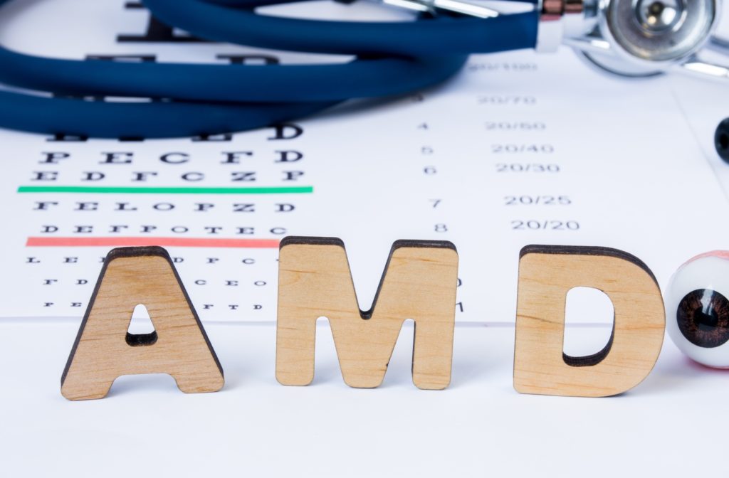 Image showing AMD spelled out, which is the abbreviation for Age-related Macular Degeneration, an eye disease.